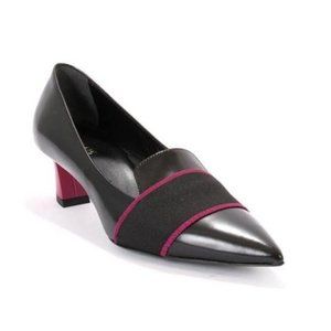 ITALIAN Black Burgundy Leather Geometric Heel Pump